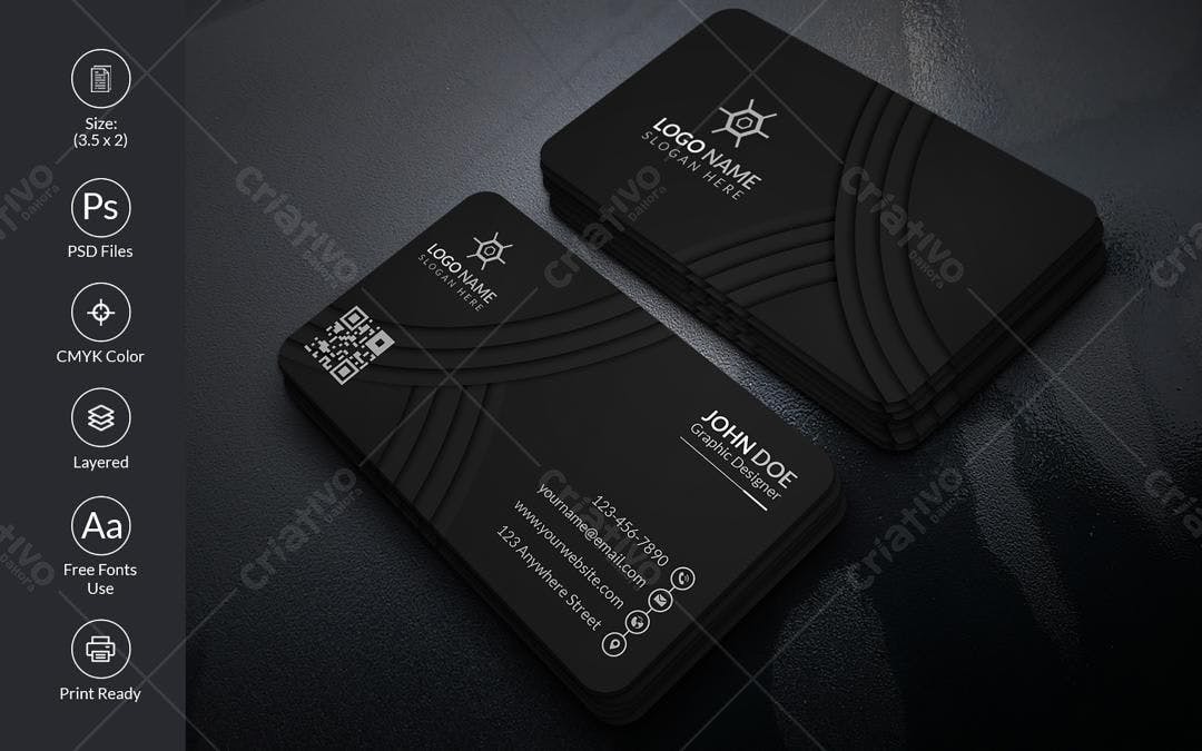 Cartão de Visita Preto Elegante PSD Editável