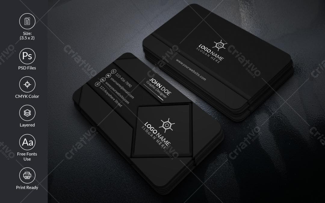 Cartão de Visita Preto Elegante PSD Editável