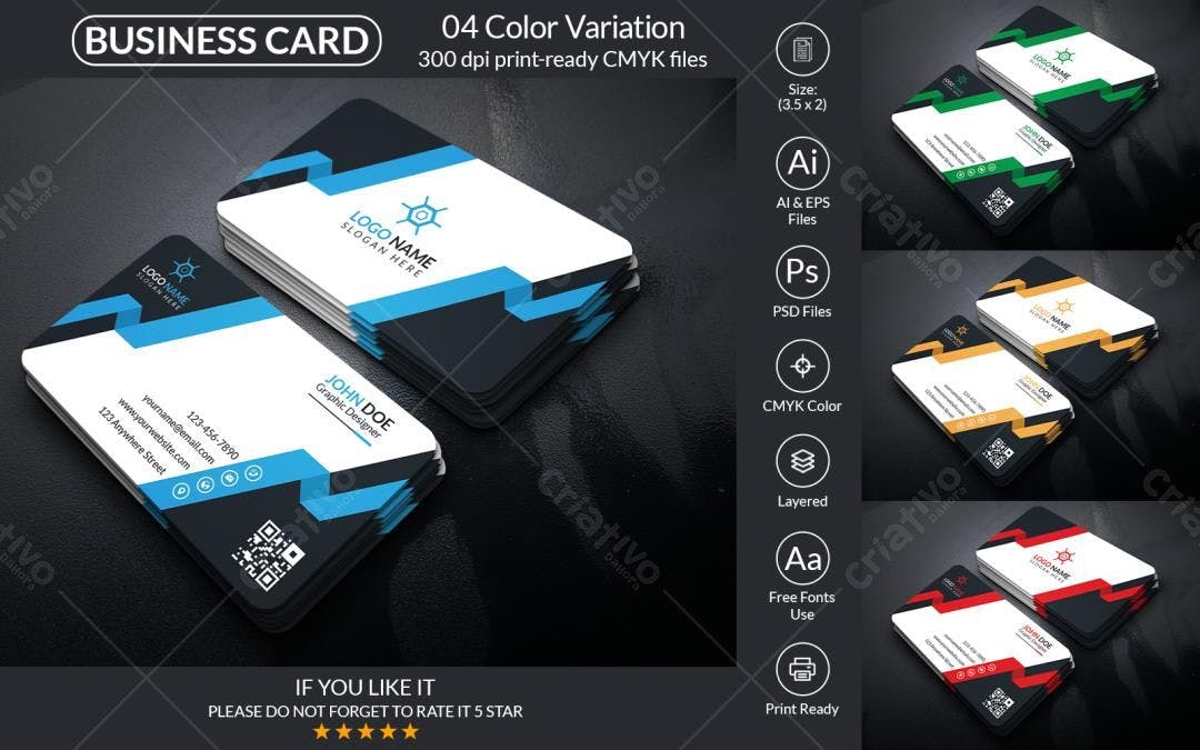 Cartão de Visita Moderno com 4 Variações de Cor PSD Editável