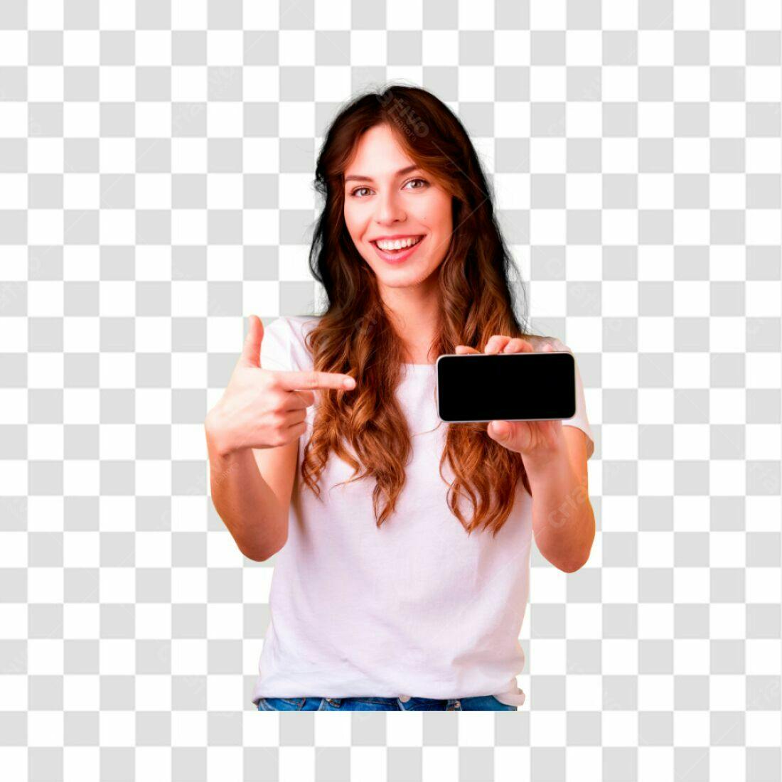 Modelo PNG com fundo transparente Mulher mostrando celular