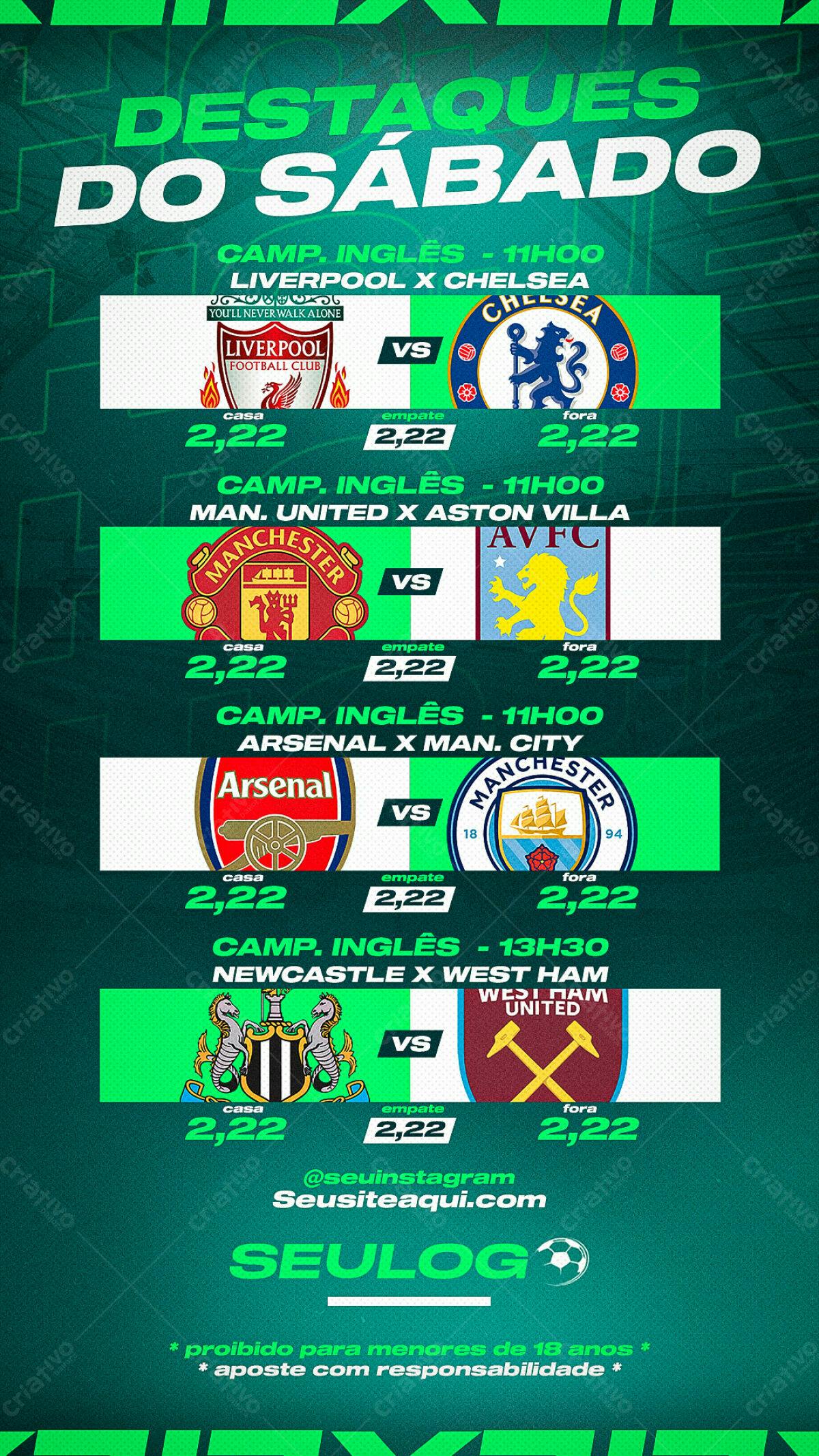 Flyer de Destaques do Sábado - Campeonato Inglês PSD Editável
