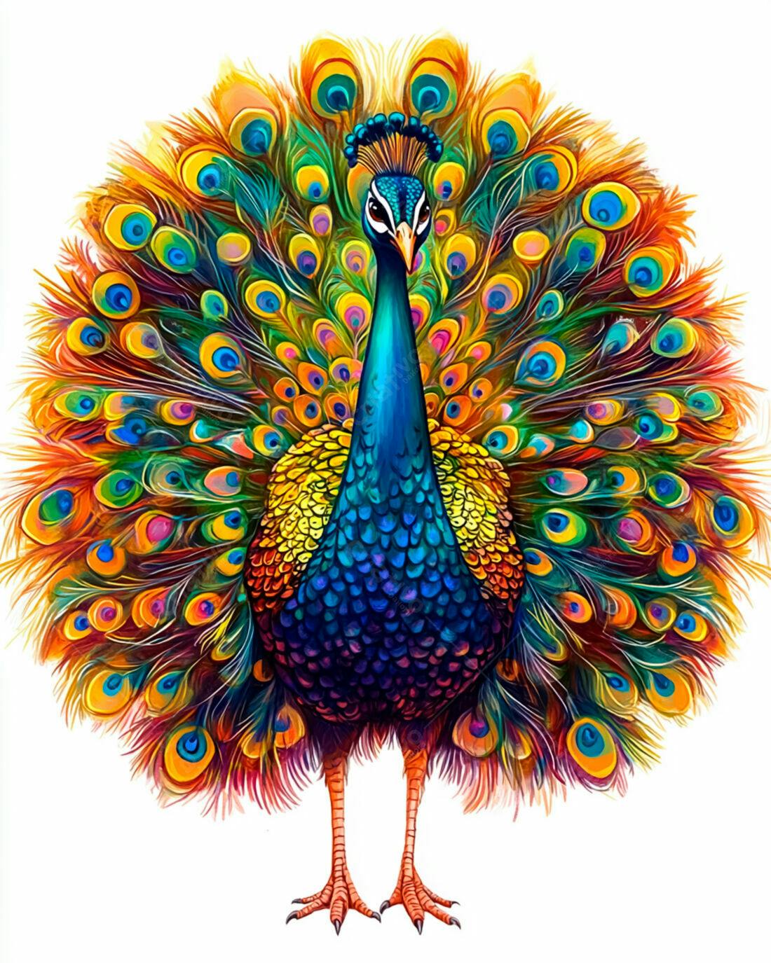 Pavão com cauda aberta cores vibrantes