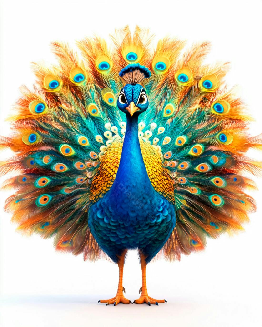 Pavão com cauda aberta cores vibrantes
