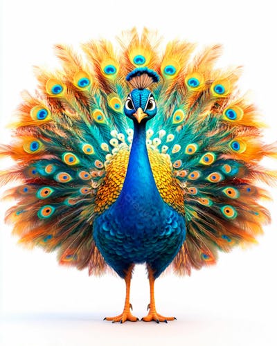 Pavão Colorido Em Pé Com As Penas Parcialmente Abertas