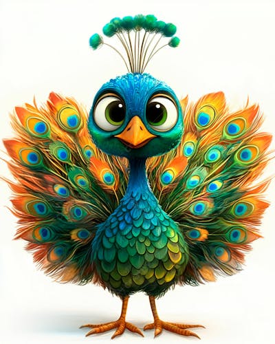 Pavão Colorido Em Pé Com As Penas Parcialmente Abertas