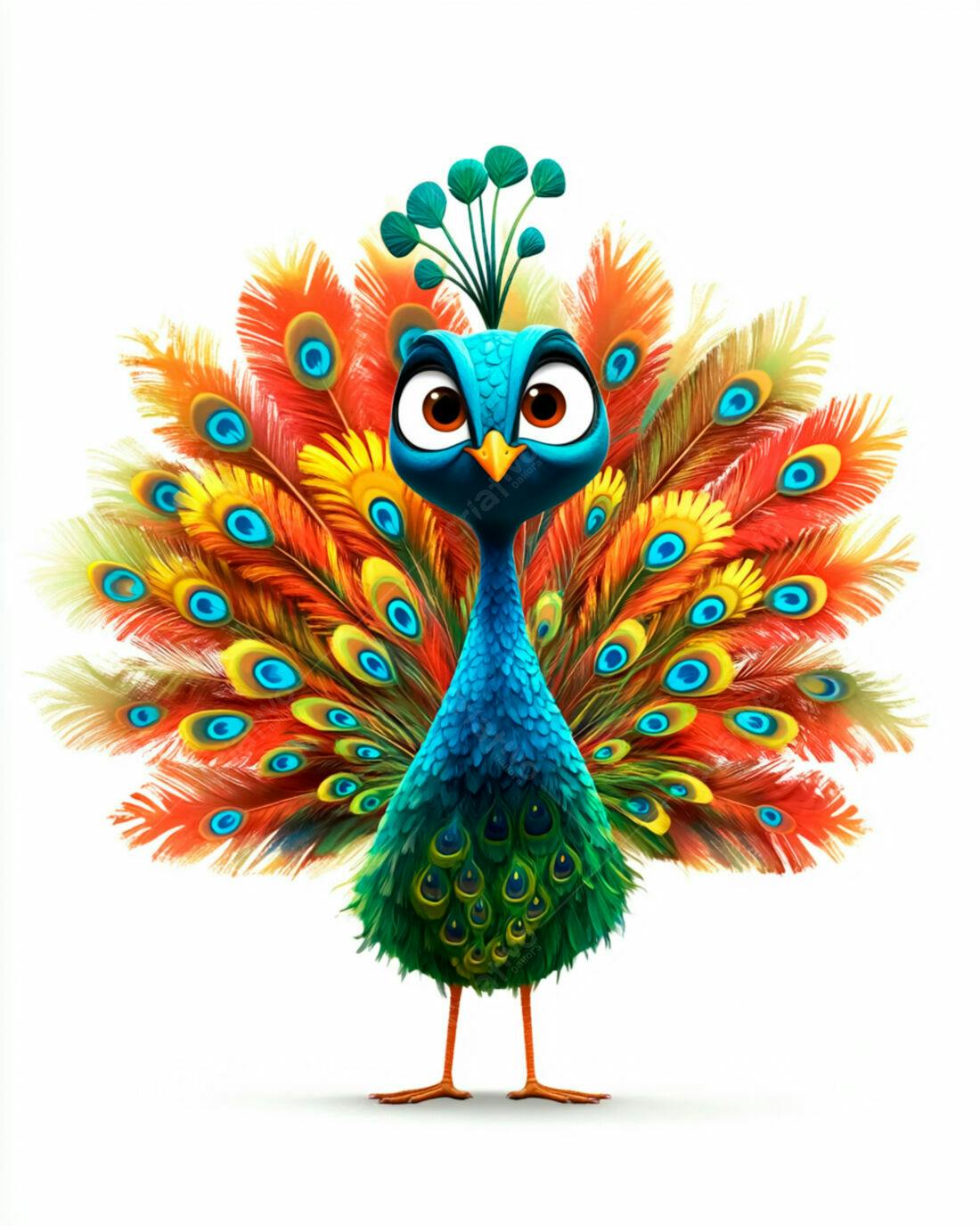 Pavão Cartoon colorido com cauda aberta
