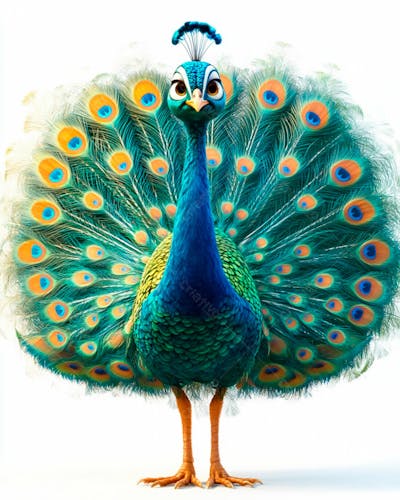 Pavão Colorido Em Pé Com As Penas Parcialmente Abertas