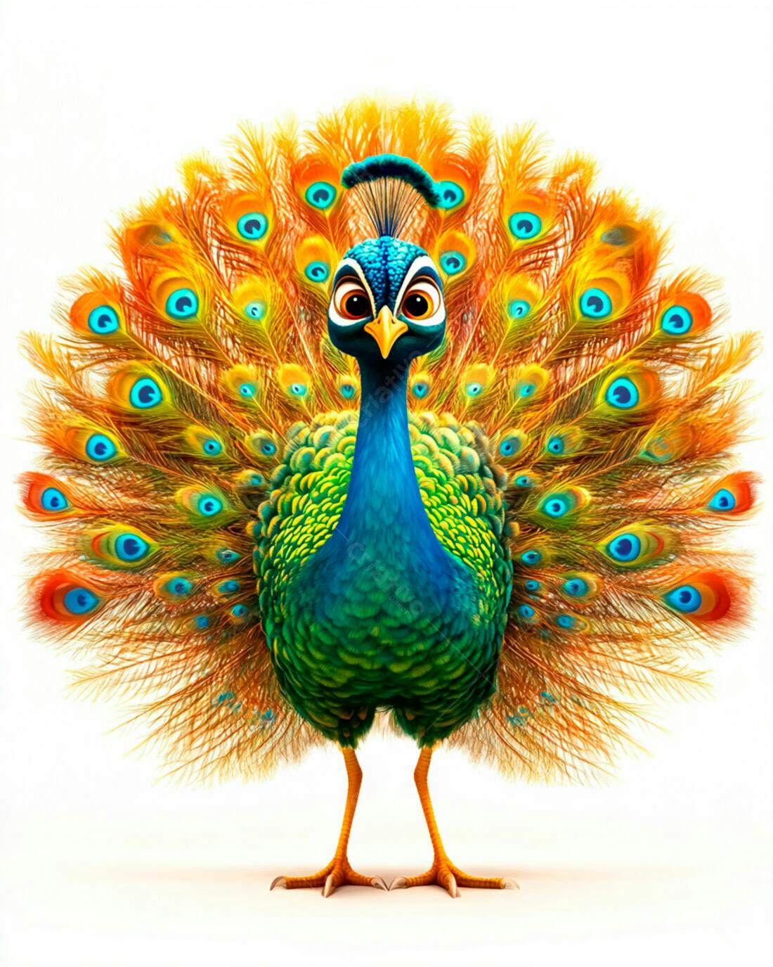 Pavão colorido com cauda aberta