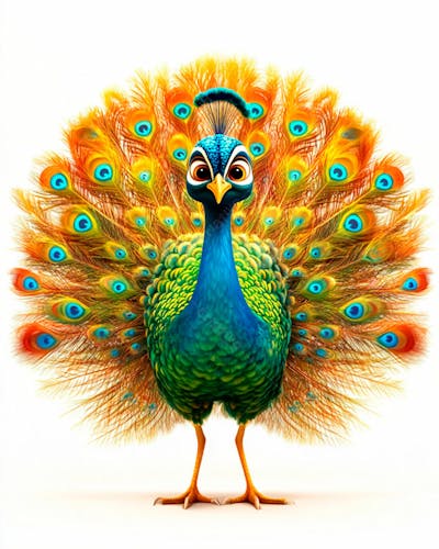 Pavão Colorido Em Pé Com As Penas Parcialmente Abertas