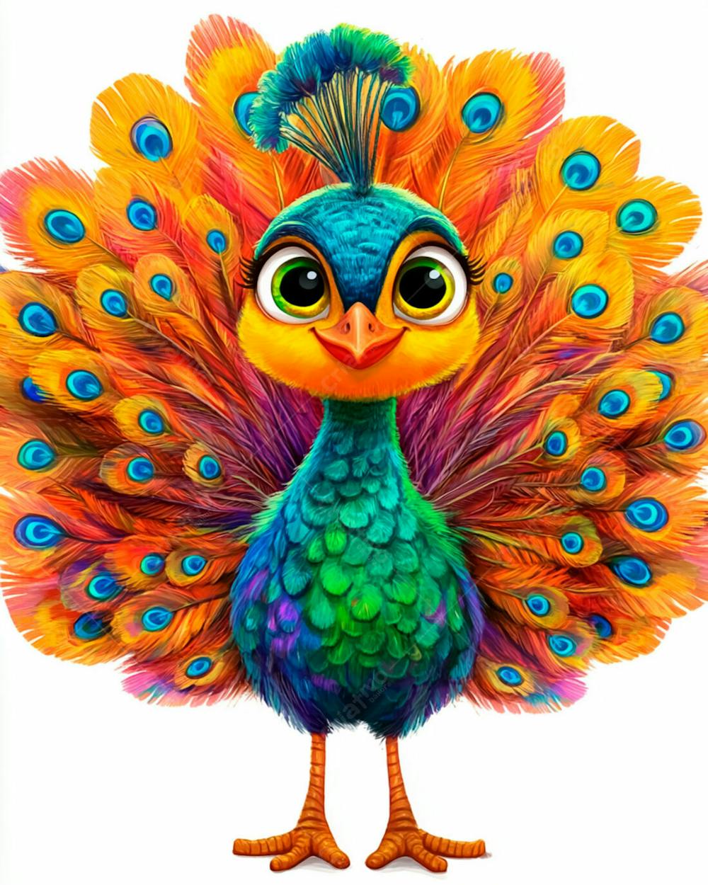 Pavão Colorido Em Pé Com As Penas Parcialmente Abertas