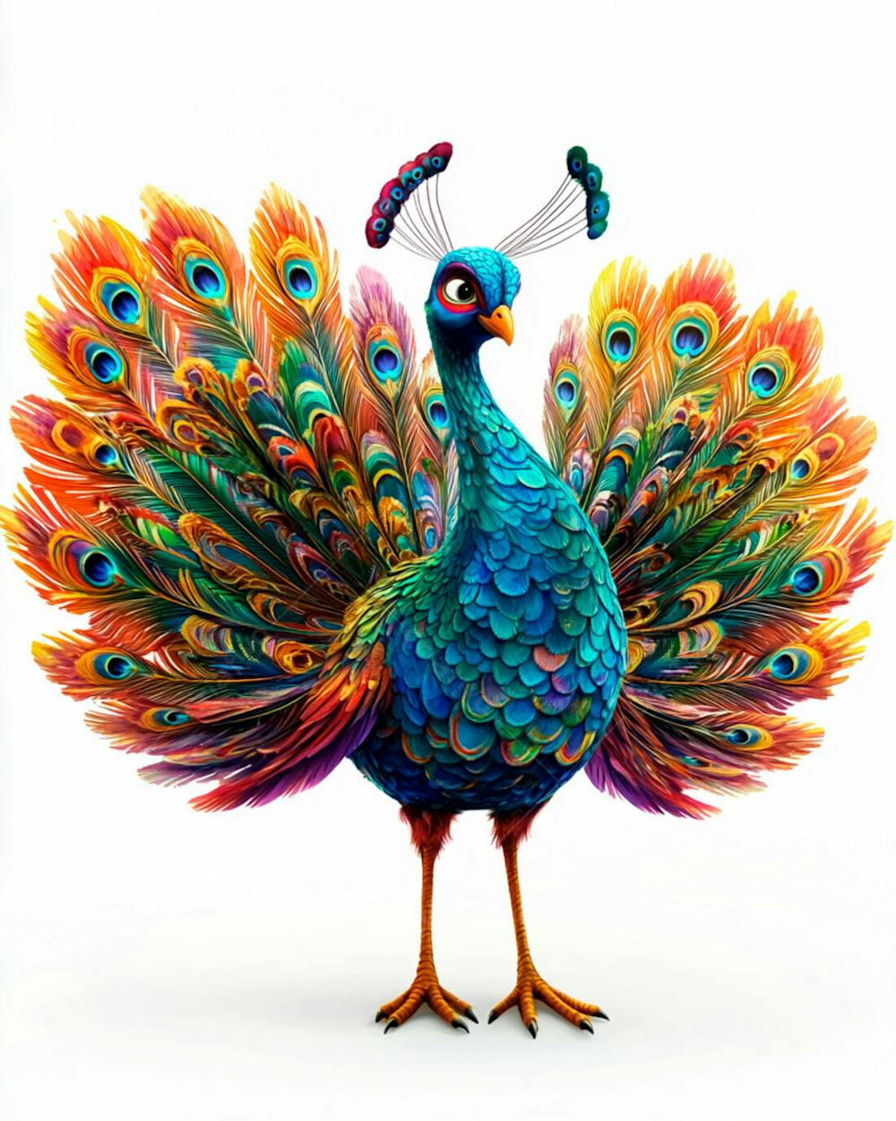 Pavão Colorido Em Pé Com As Penas Parcialmente Abertas