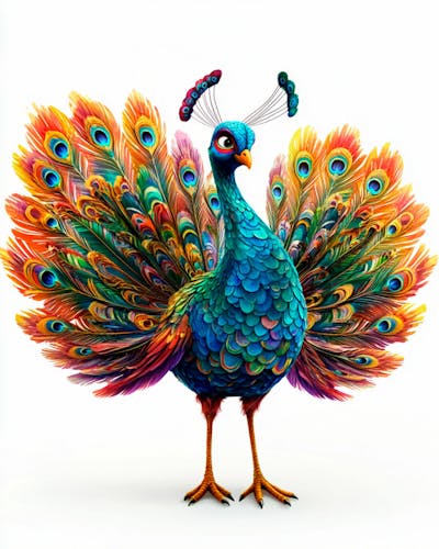 Pavão Colorido Em Pé Com As Penas Parcialmente Abertas