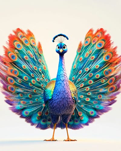 Pavão Colorido Em Pé Com As Penas Parcialmente Abertas