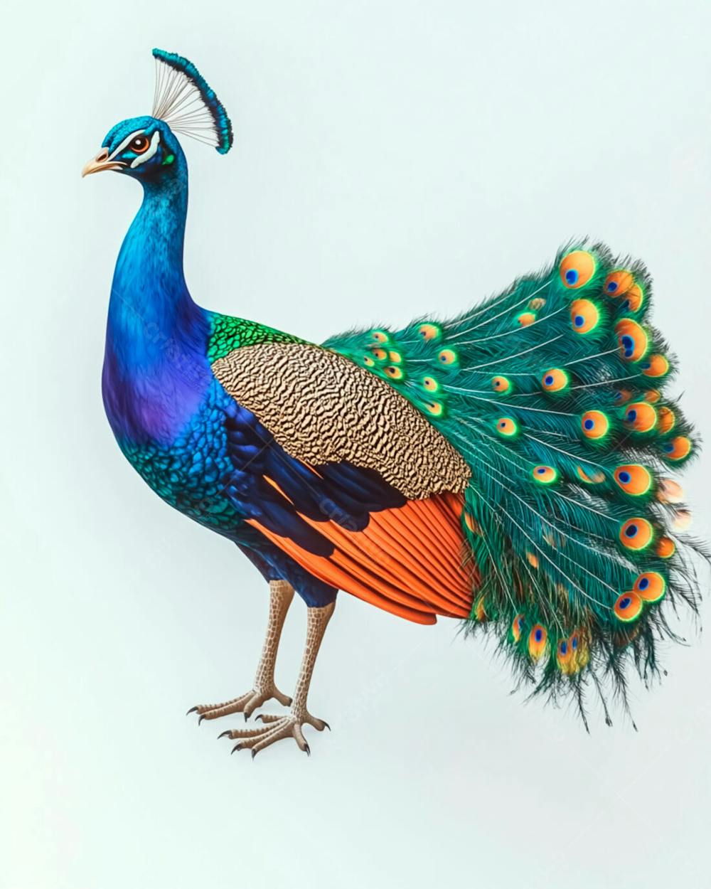 Pavão Colorido Em Pé Com As Penas Parcialmente Abertas