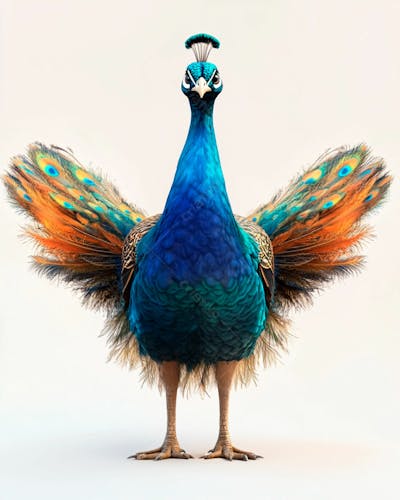 Pavão Colorido Em Pé Com As Penas Parcialmente Abertas