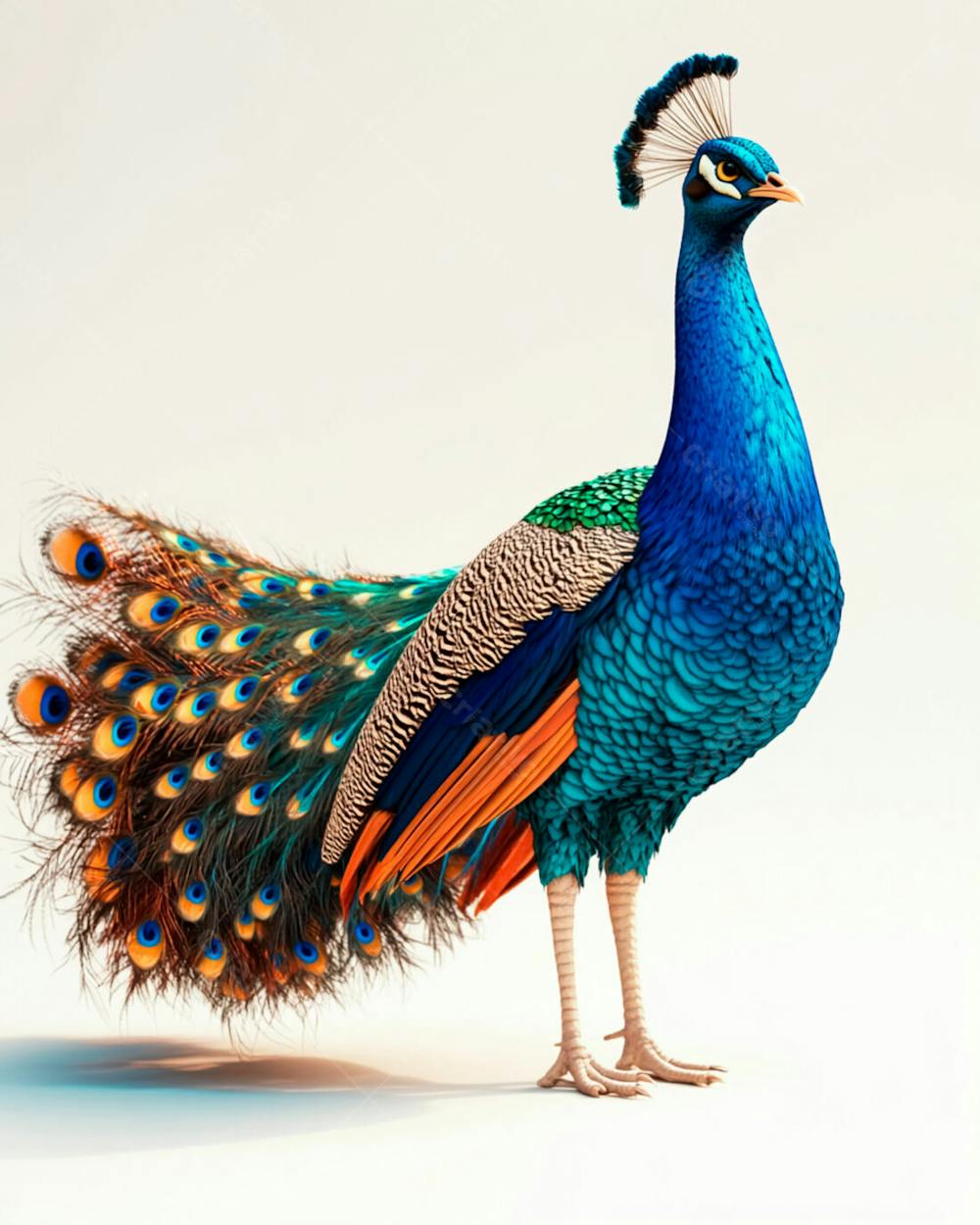 Pavão Colorido Em Pé Com As Penas Parcialmente Abertas