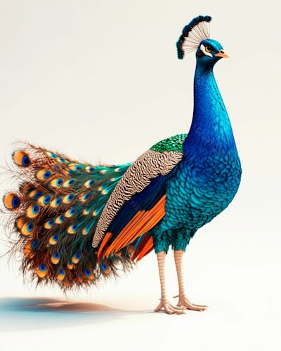 Pavão Colorido Em Pé Com As Penas Parcialmente Abertas