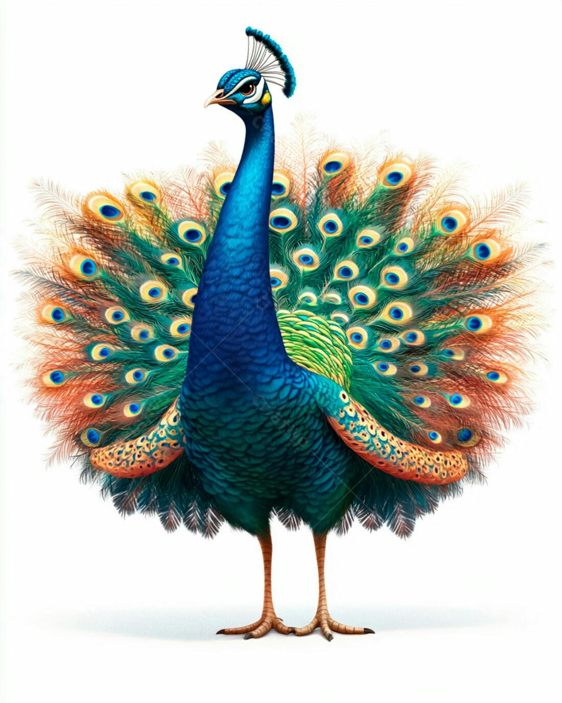Pavão com cauda aberta cores vibrantes
