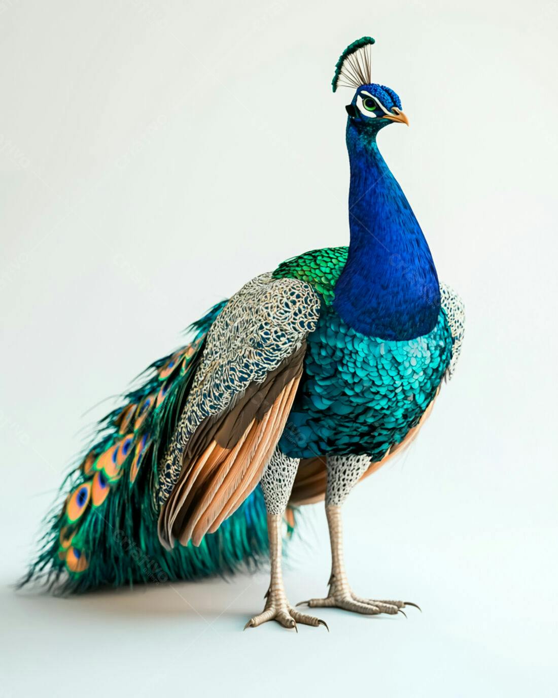 Pavão azul e verde em fundo claro
