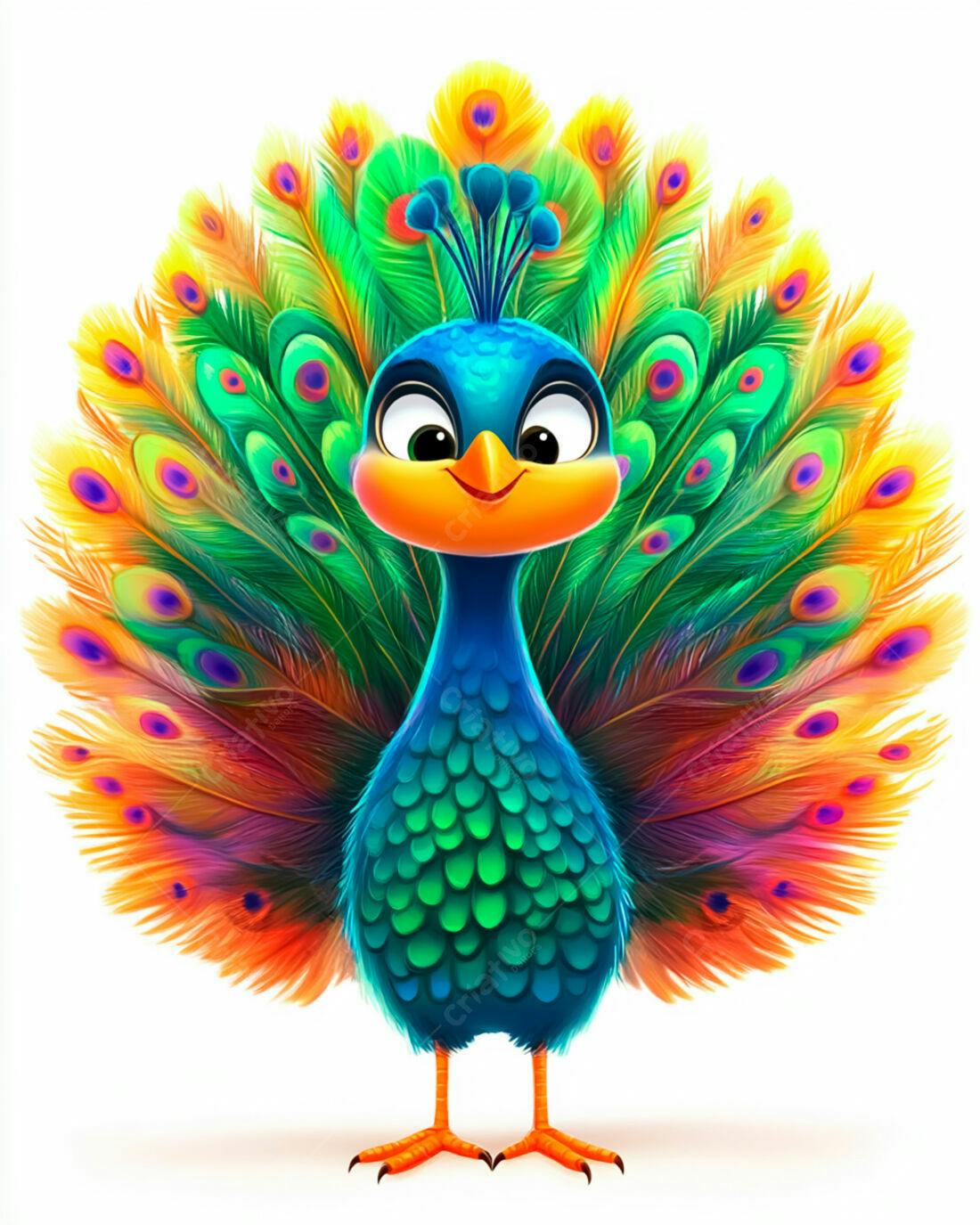 Pavão colorido desenho animado feliz