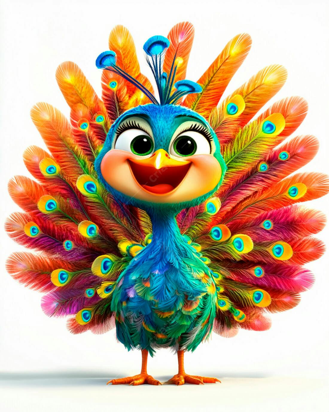 Pavão Cartoon alegre penas coloridas