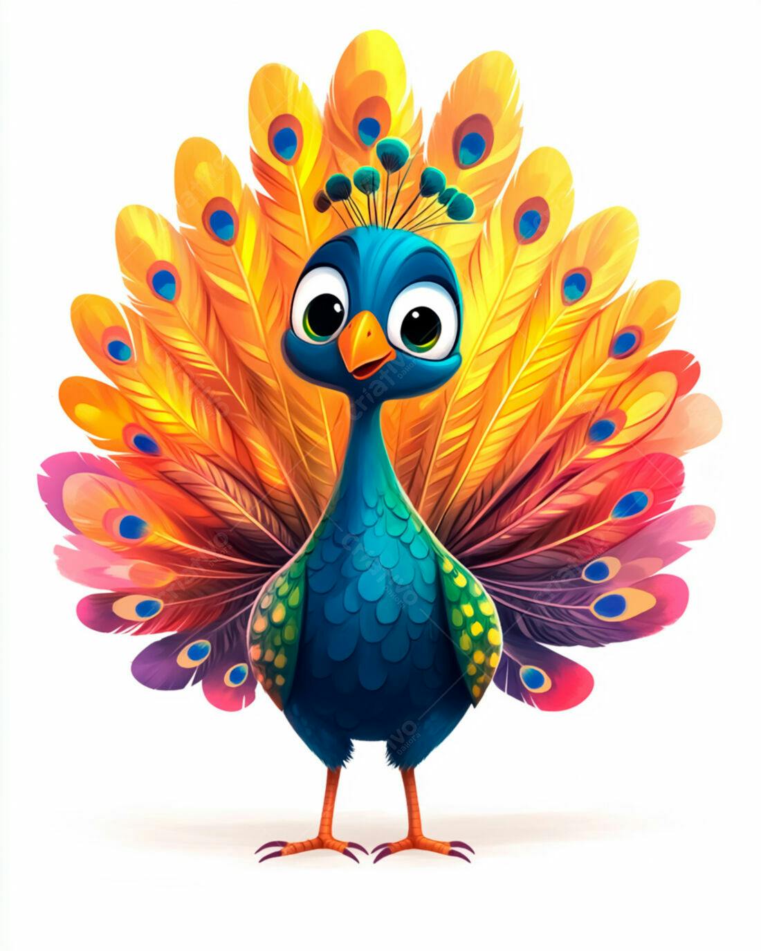 Pavão colorido estilo cartoon