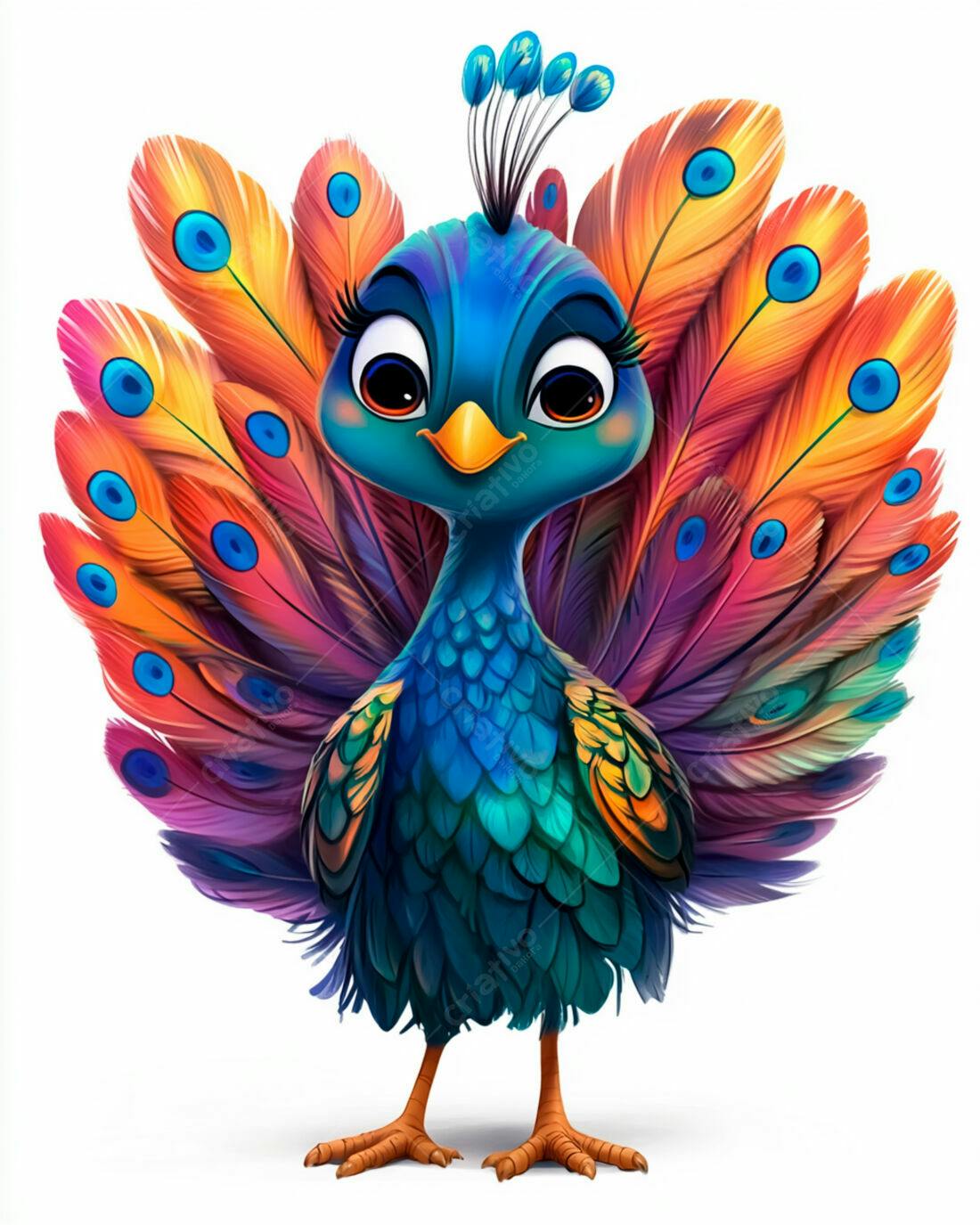 Pavão colorido estilo Cartoon
