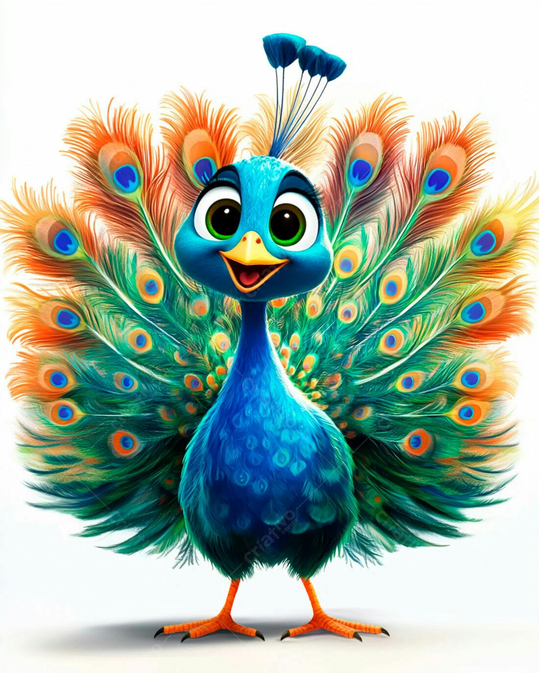 Pavão Cartoon Colorido e Alegre