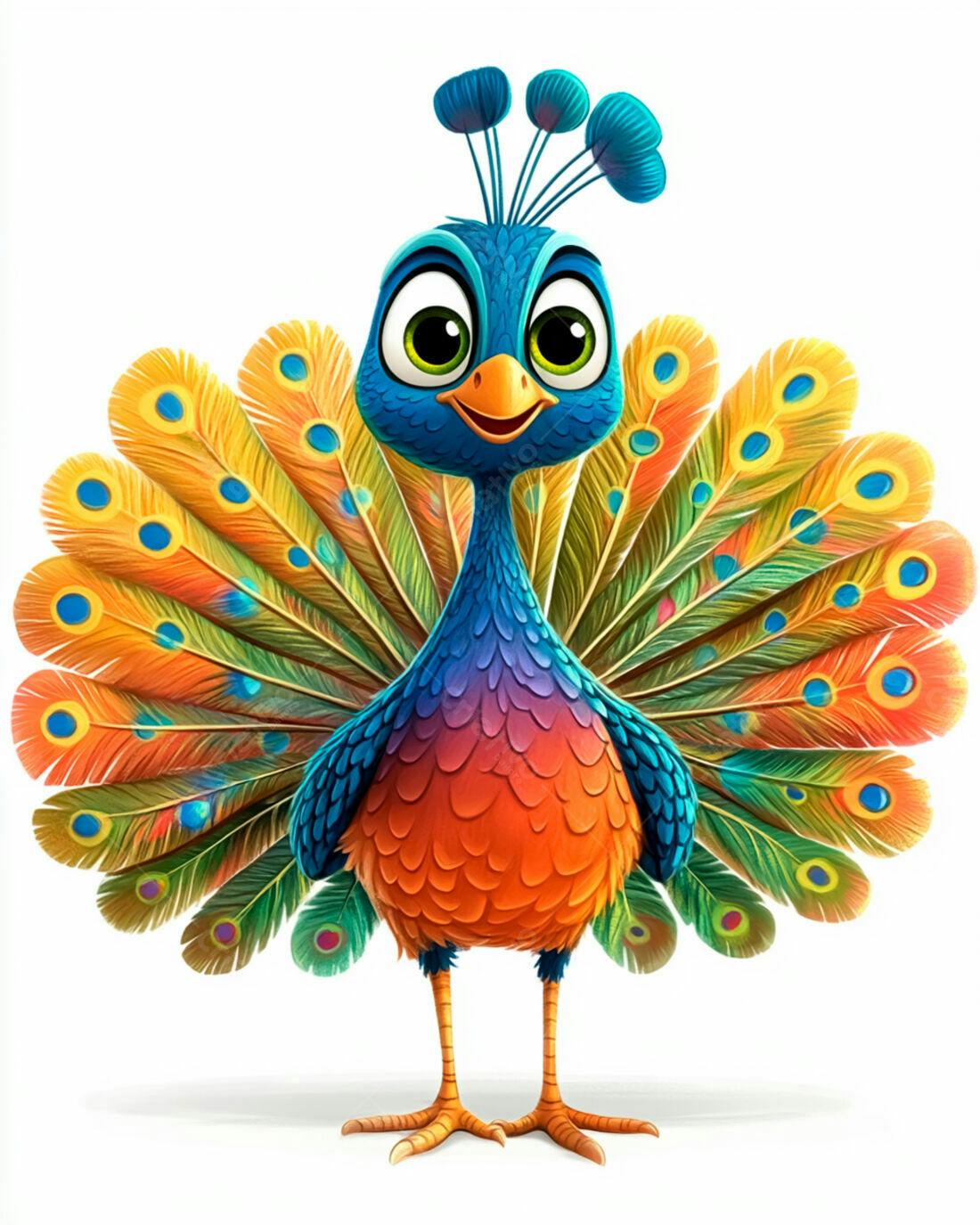 Pavão Cartoon colorido com cauda aberta
