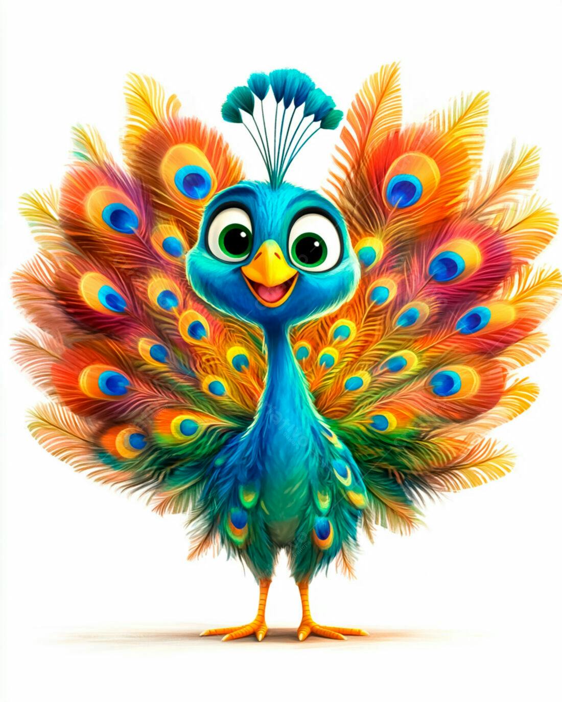 Pavão Cartoon Colorido e Alegre