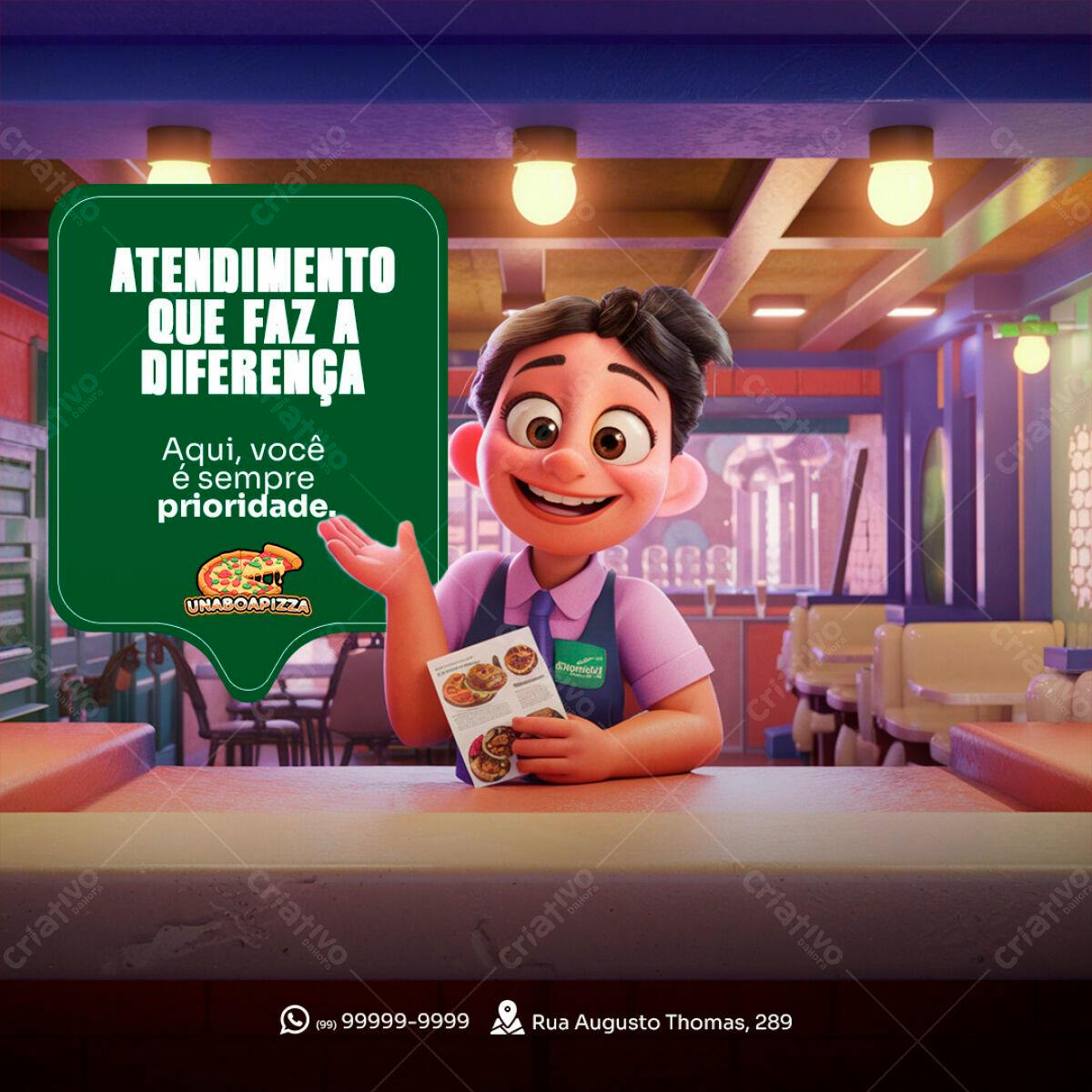 PSD para Propaganda de Pizzaria com Garçom 3D