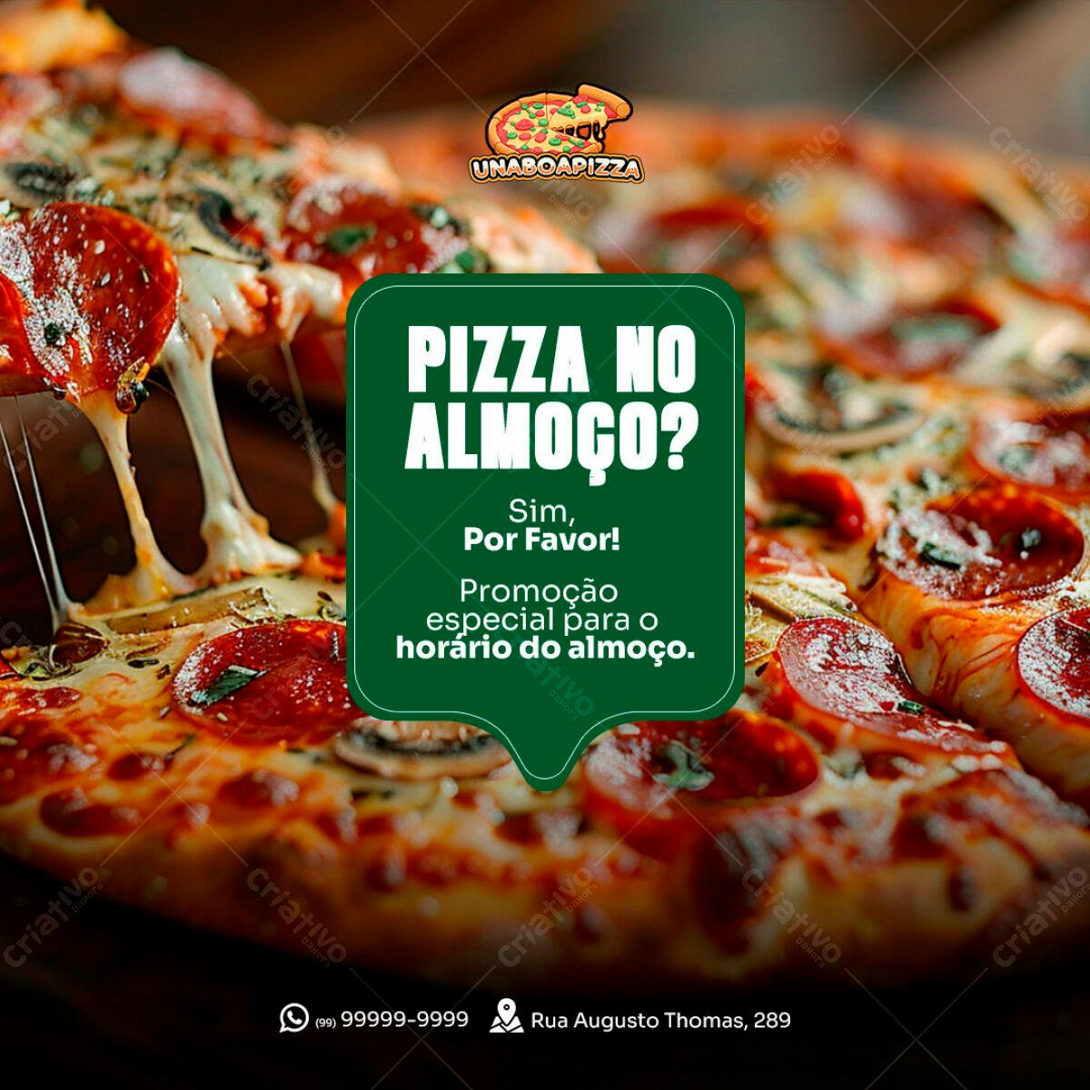 Post para Promoção de Pizza no Almoço PSD Editável