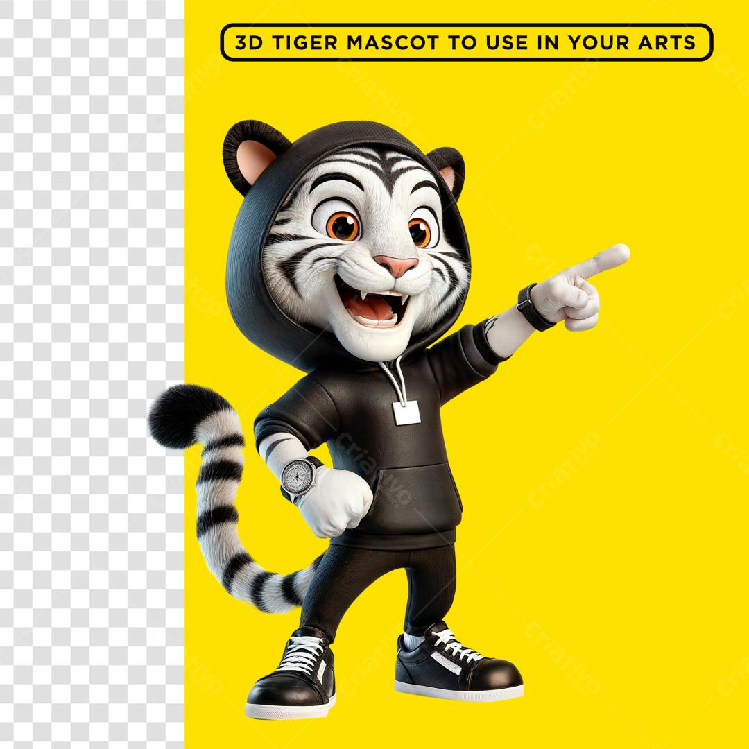 Mascote Tigre 3D para Design PSD Editável