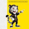 3d mascot, white tiger with coat and hood