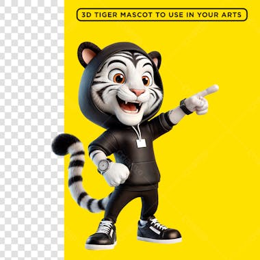 Mascote 3d tigre branco de casaco e capuz