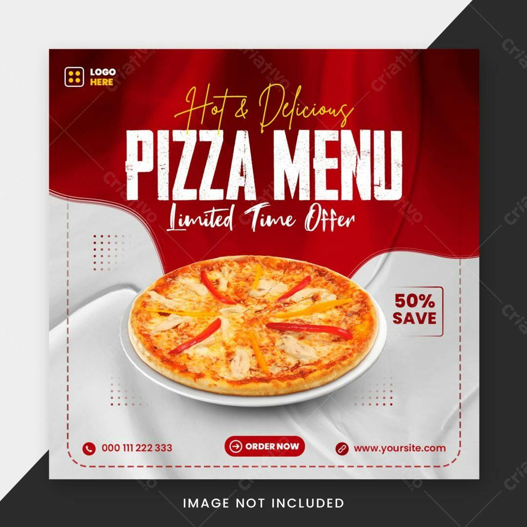 Post de Mídia Social para Pizza PSD Editável