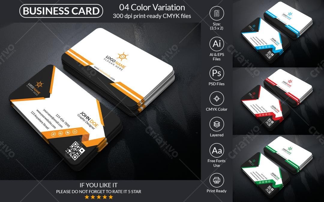 Cartão de Visita Moderno com 4 Cores PSD Editável