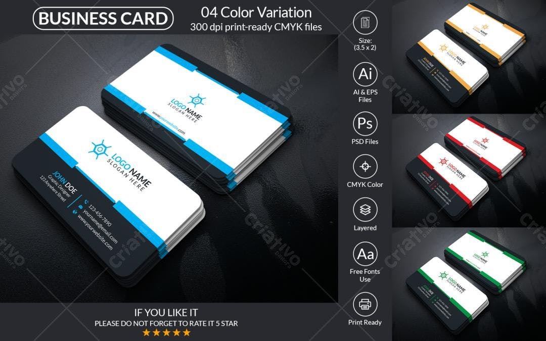 Cartão de Visita Moderno Azul e Preto PSD Editável