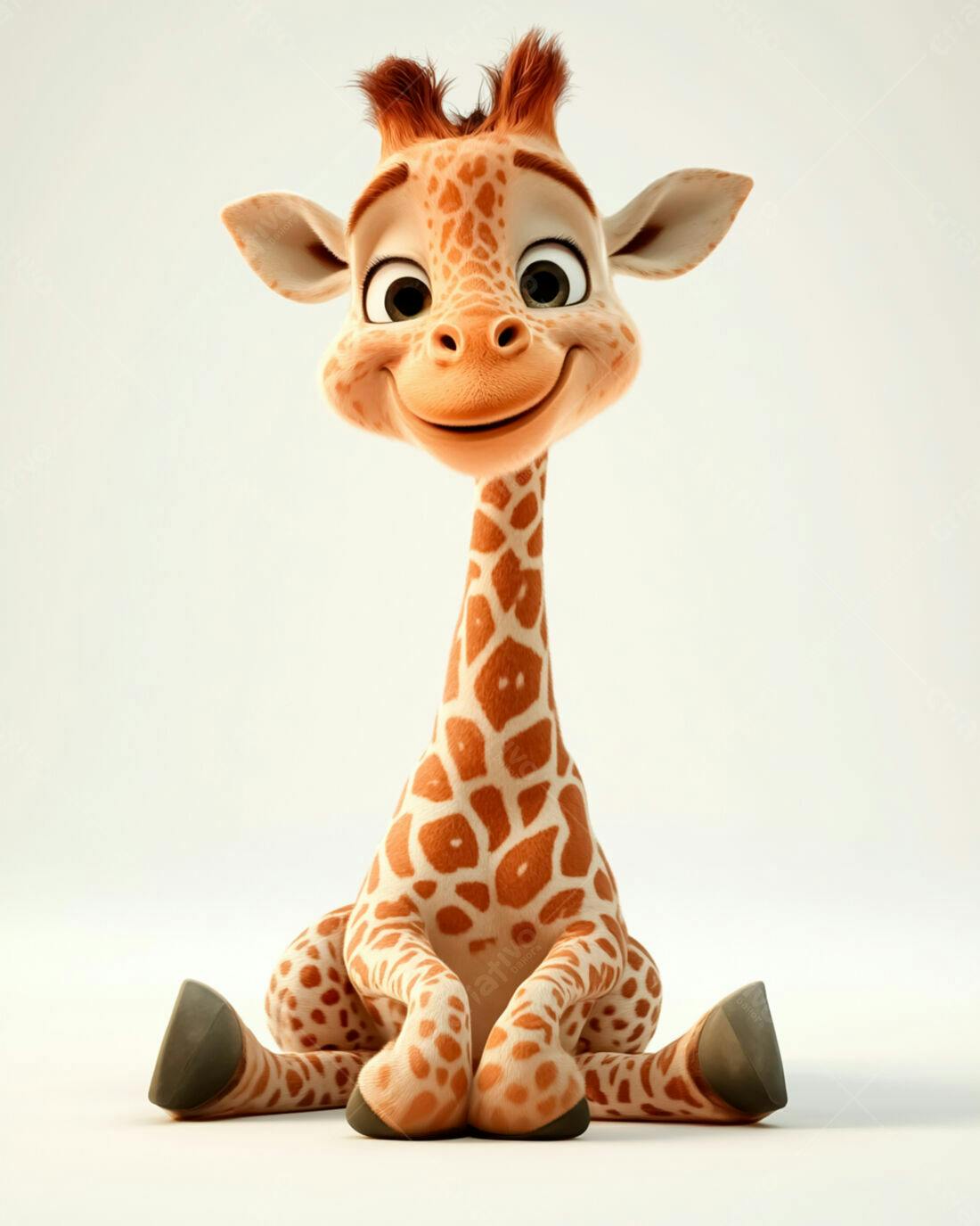 Girafinha fofa sentada fundo branco