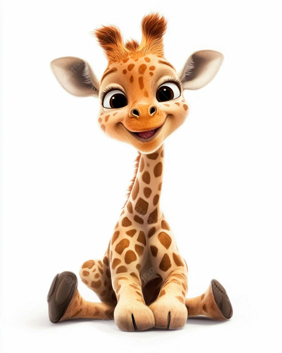 Girafinha fofa sentada fundo branco