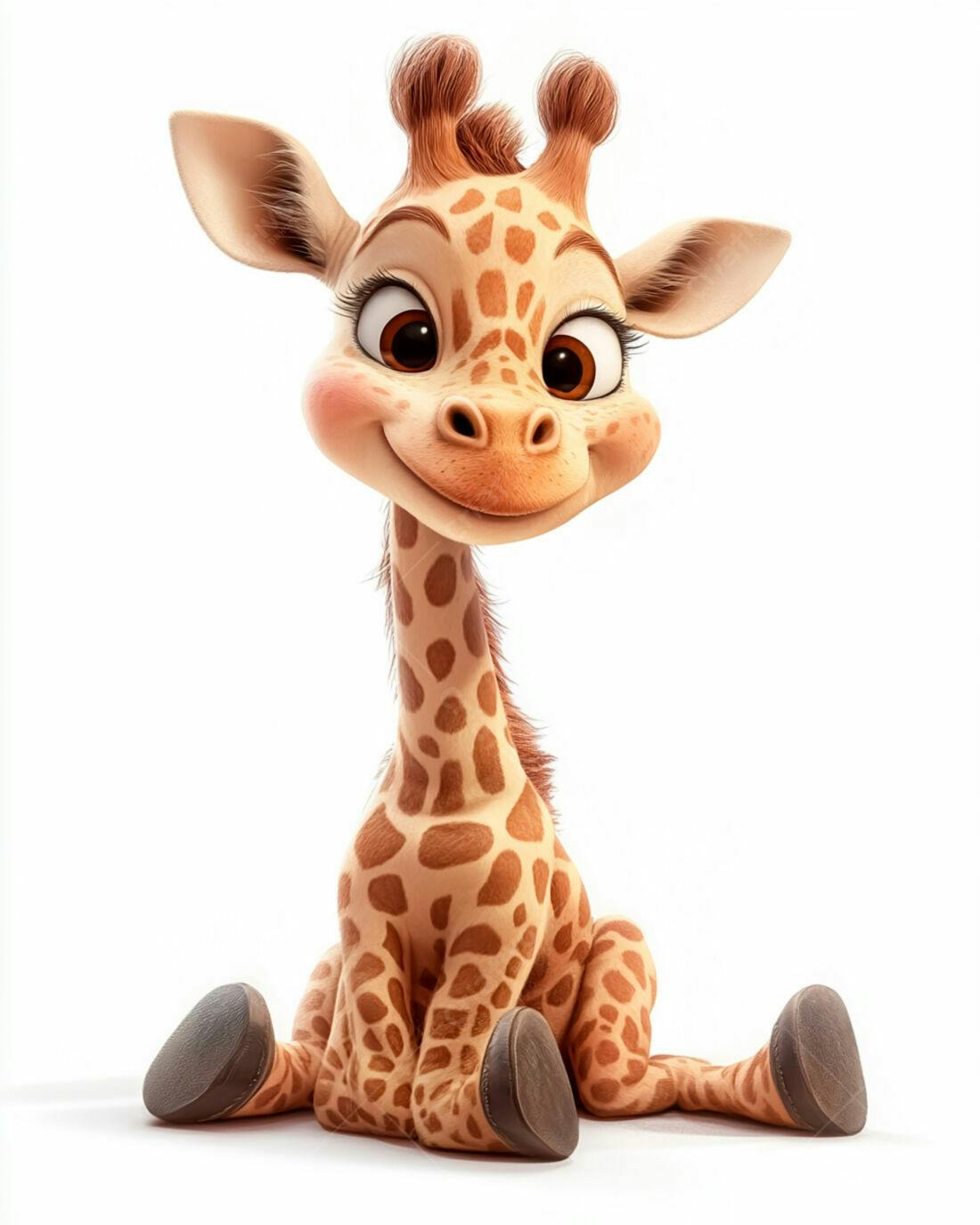 Girafinha fofa sentada fundo branco