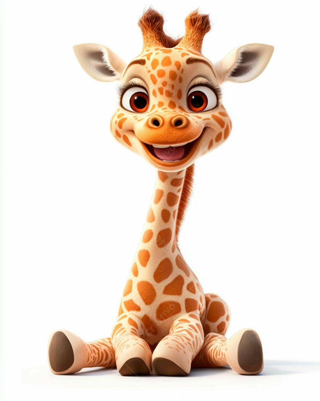 Girafinha fofa sentada fundo branco