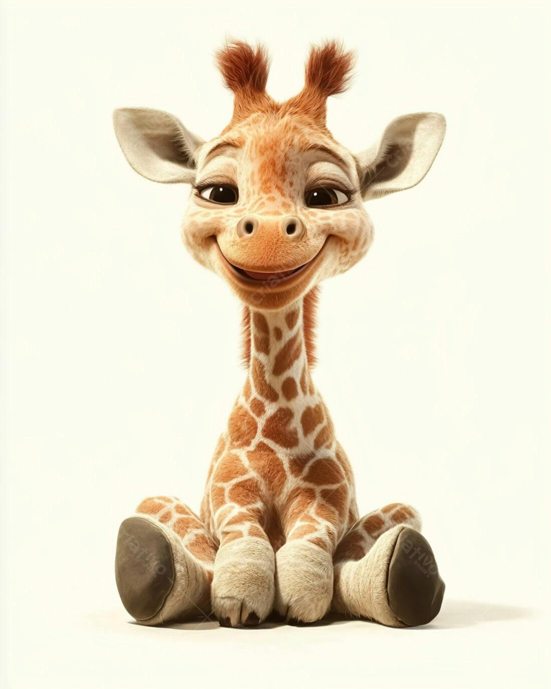 Girafinha fofa sentada fundo branco