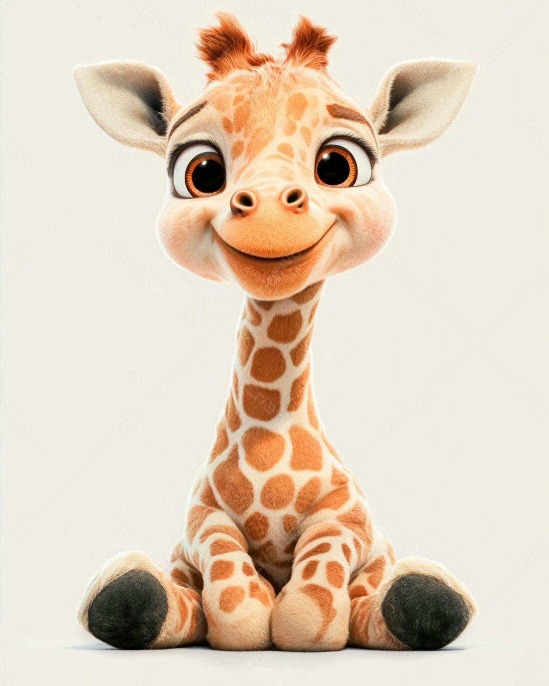 Bebê girafa fofa sentada fundo branco