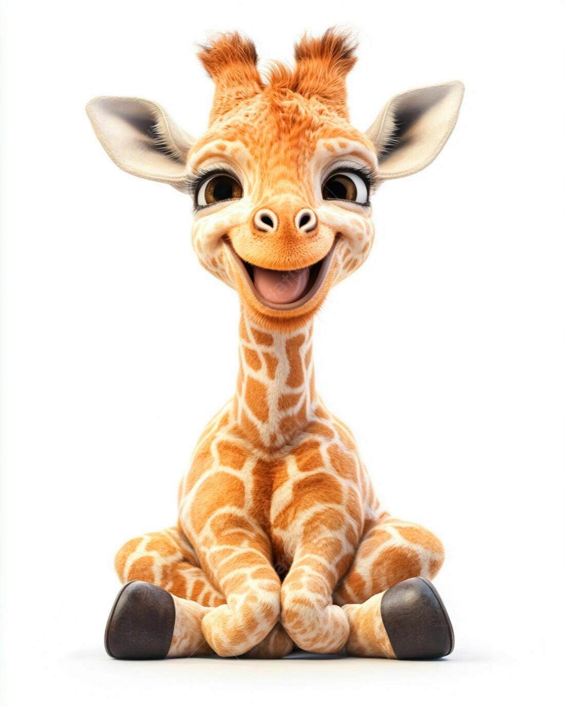 Girafinha fofa sentada fundo branco