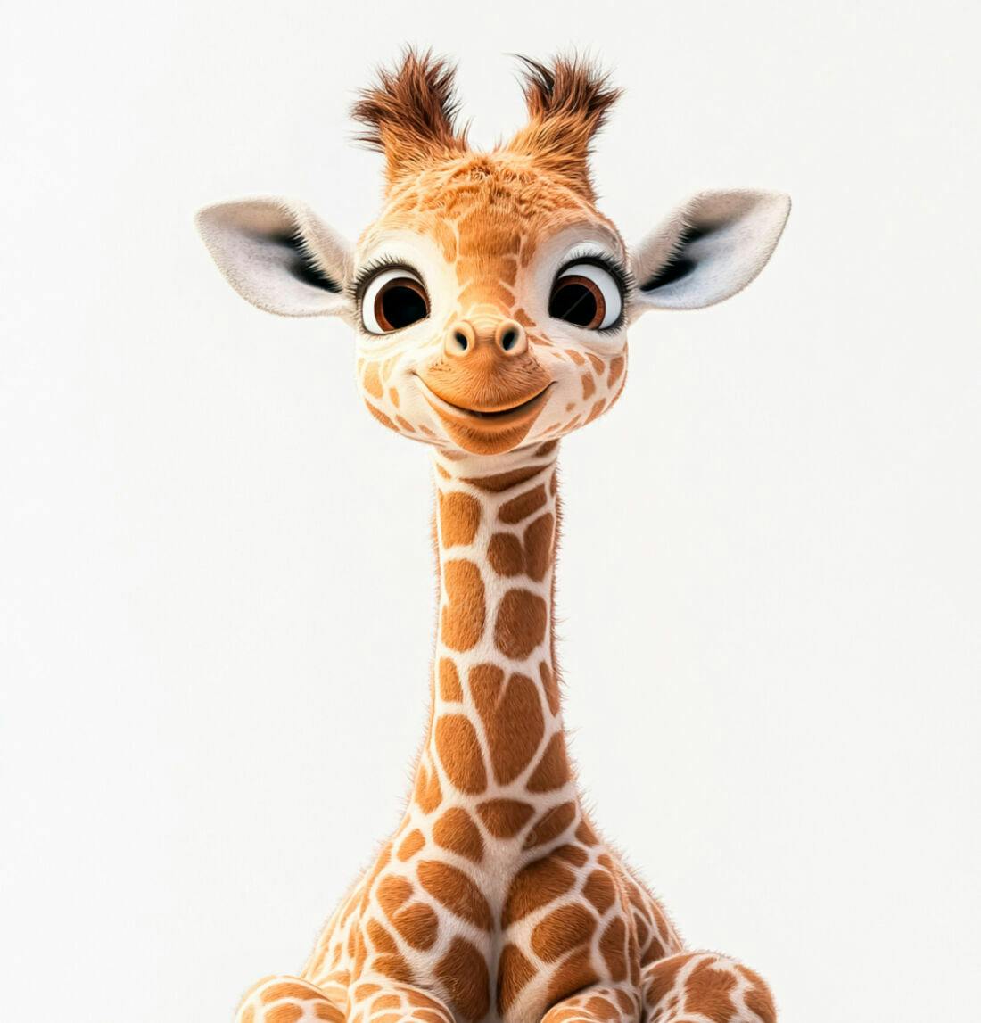 Bebê girafa fofa sorrindo fundo branco
