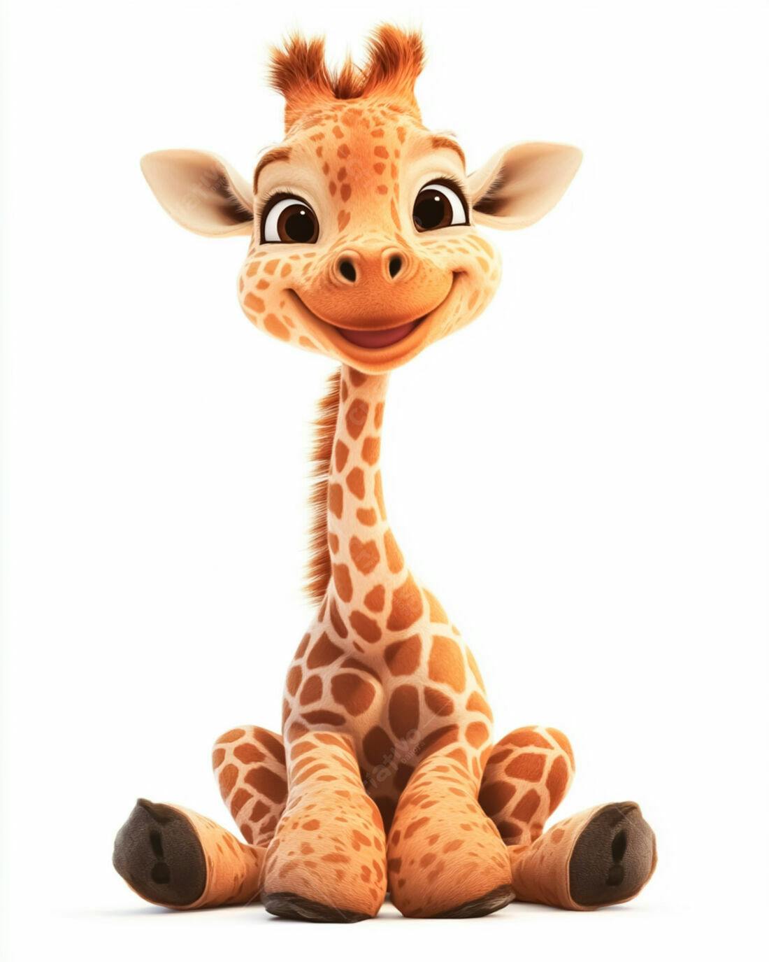 Girafinha fofa sentada fundo branco