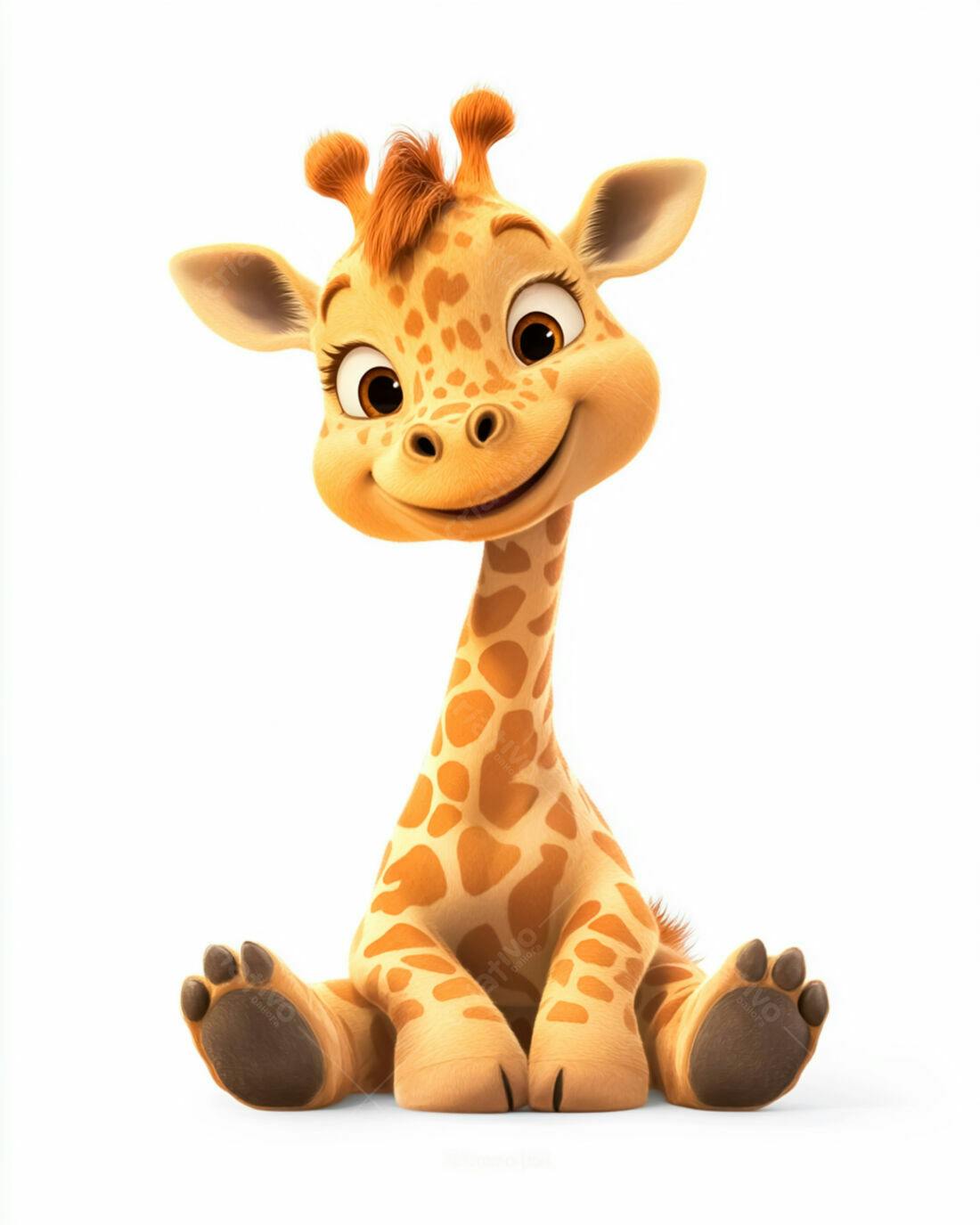 Girafinha fofa sentada fundo branco