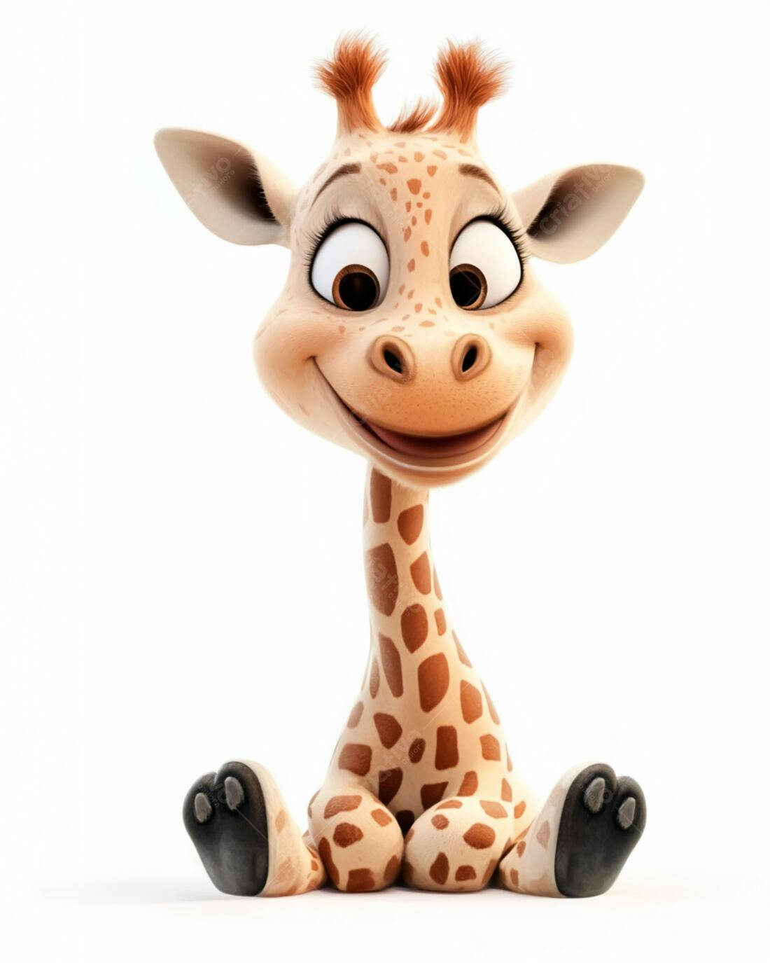 Girafinha fofa sentada fundo branco
