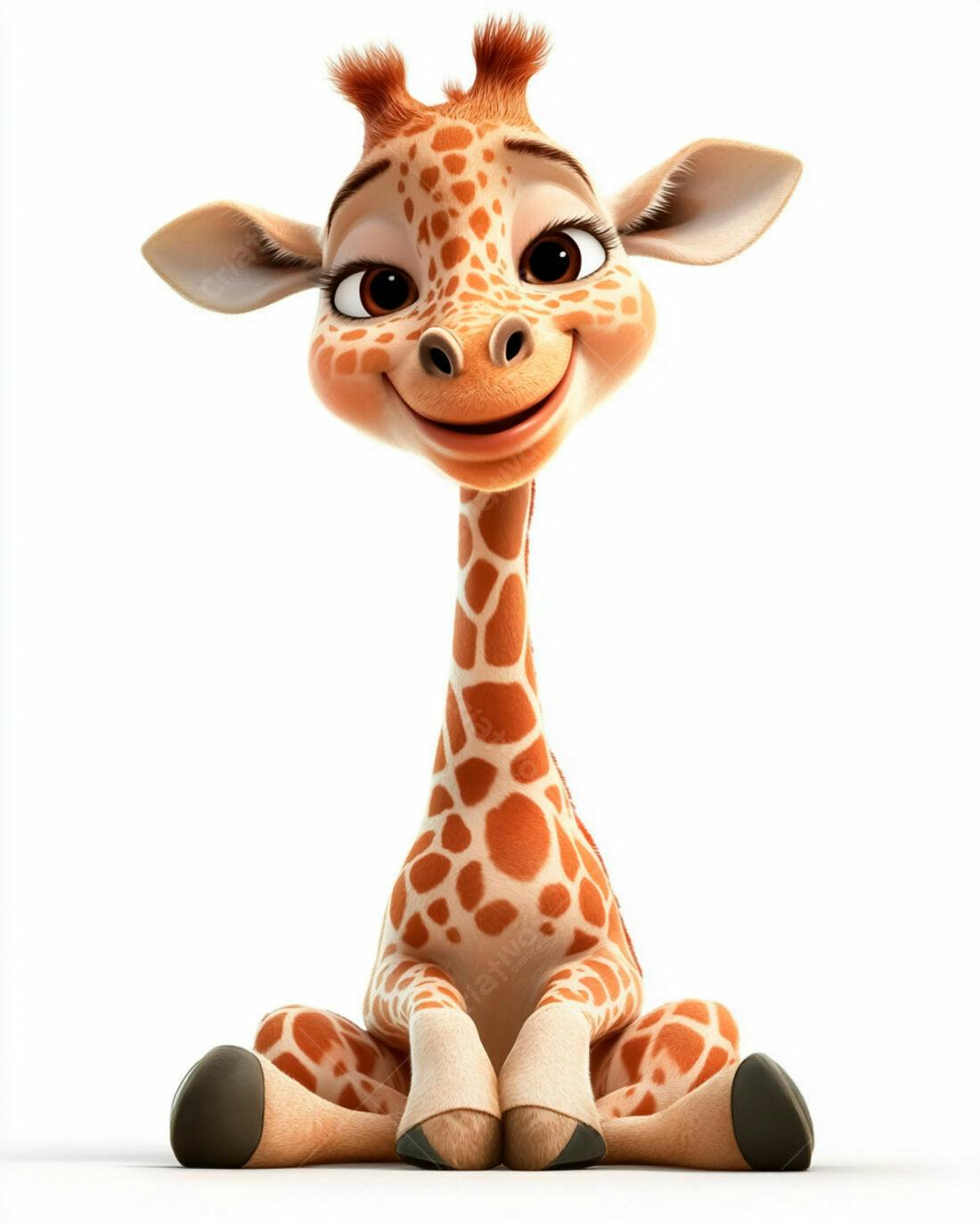 Girafinha fofa sentada fundo branco